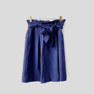 REISS Skirt 2 Blue Navy Mini Cocktail XS Belted Waist Tie Box Pleated Paperbag